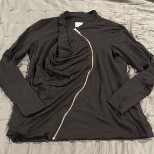 Elegant Black Women's Blazer with Asymmetric Zipper